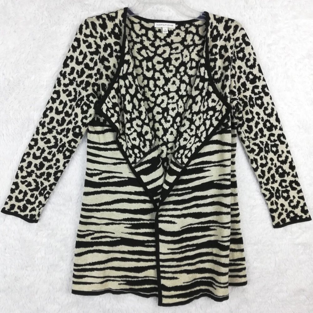 Notations Womens Sweater Cardigan Open Front Flowy Leopard Zebra Print Knit S